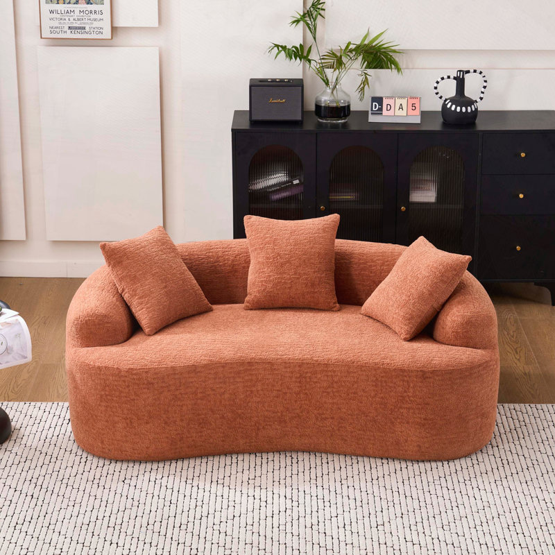 Boneless Curved Loveseat with 3 Pillows, Coral