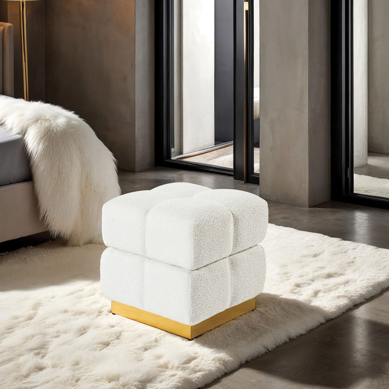 Tabouret de rangement carré de style contemporain avec finition beige et capitonnage