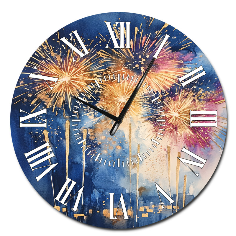 Feux d'artifice du Nouvel An - Horloge murale céleste silencieuse en métal, Surdimensionné