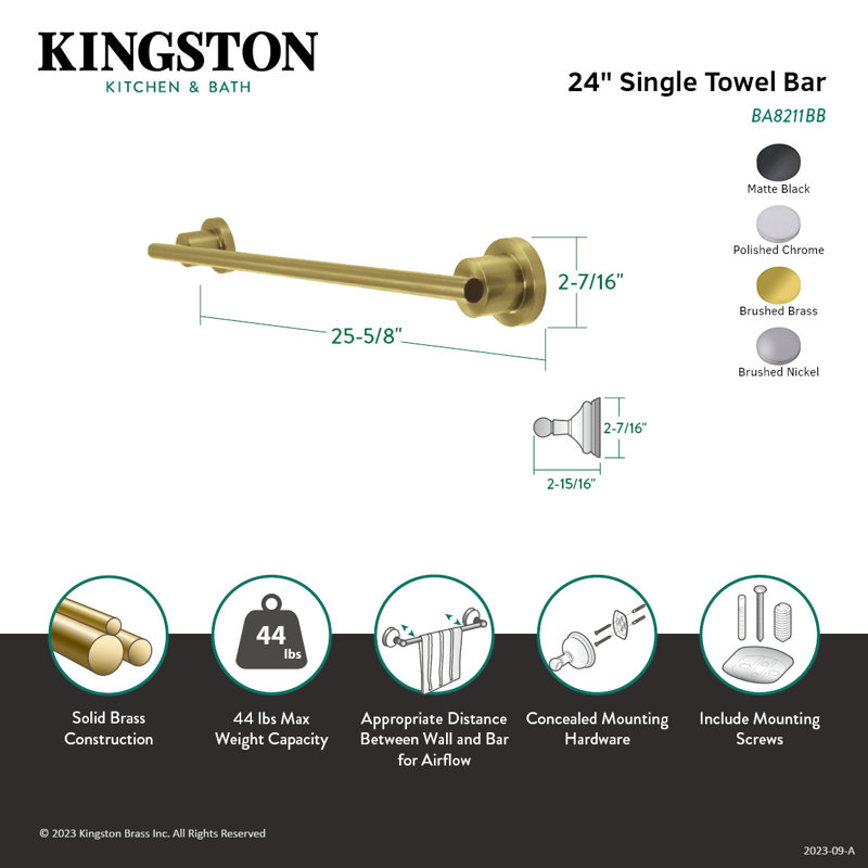 Barre à serviettes 24 pouces Kingston Brass Concord, Nickel brossé