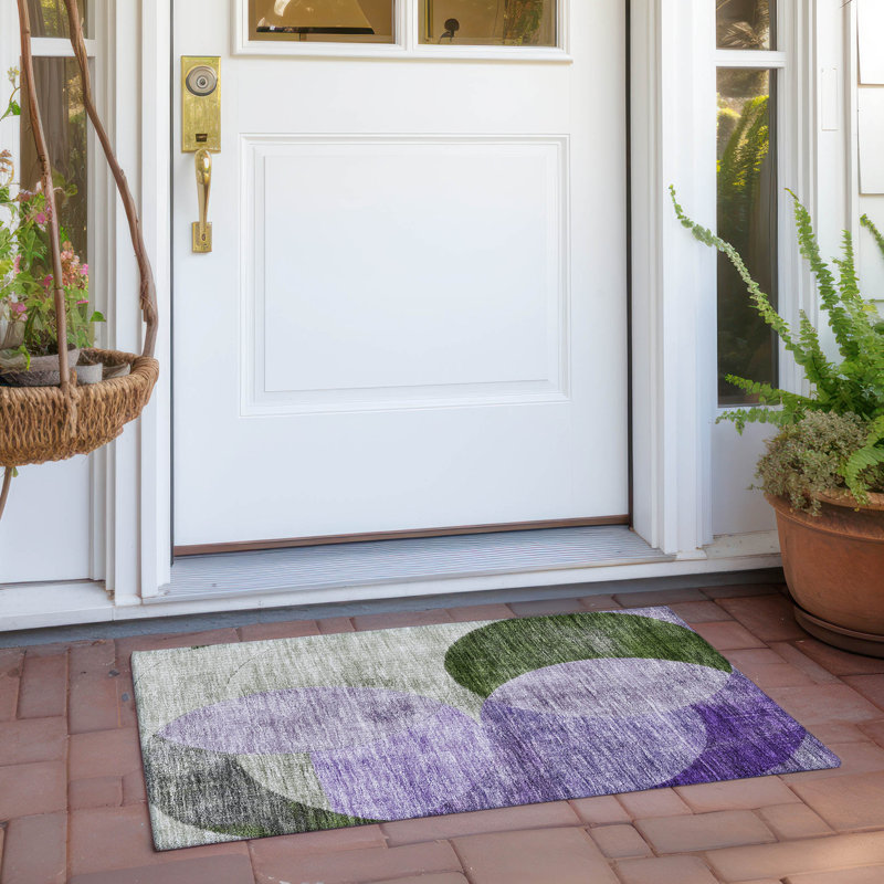 Lavender and Green Flat Woven Washable Synthetic Rug