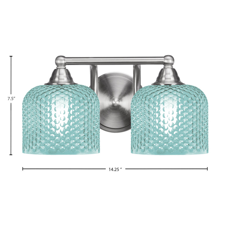 Paramount 2 Light Bath Bar Brushed Nickel Finish 6" Turquoise Glass, 2 Lights, Brushed Nickel, 7.5" H x 14.25" W x 8" D
