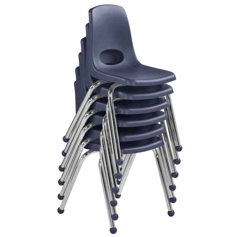 Navy Molded Plastic Classroom Stackable Chairs with Chromed Steel Legs