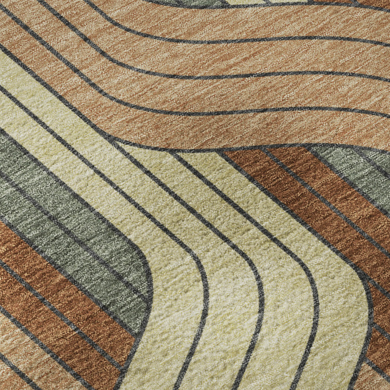 Premium Machine Washable Mayfield AMF2422 Striped Rug, 8' x 10', Paprika