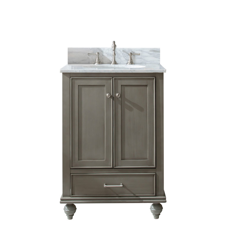 Angelissa 24" Single Bathroom Vanity Set, Silver Gray/Brushed nickel, Carrara White Natural Stone