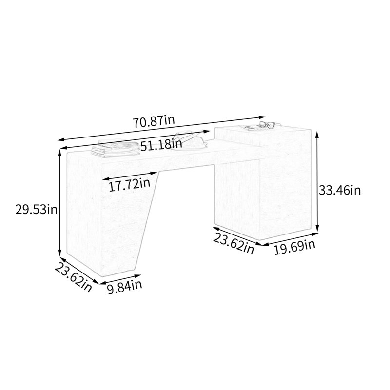 Table de présentation géométrique beige, H 33,46 po x l 70,87 po x P 23,62 po