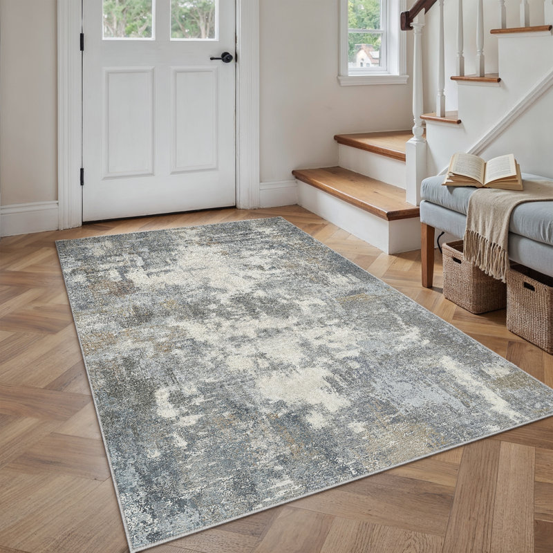 Modern Abstract Machine Washable Area Rug With Non-Slip Rubber Backing, Rectangle 4' x 6'