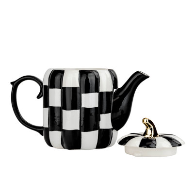 10 Strawberry Street Pumpkin Patch Black & White Check Teapot