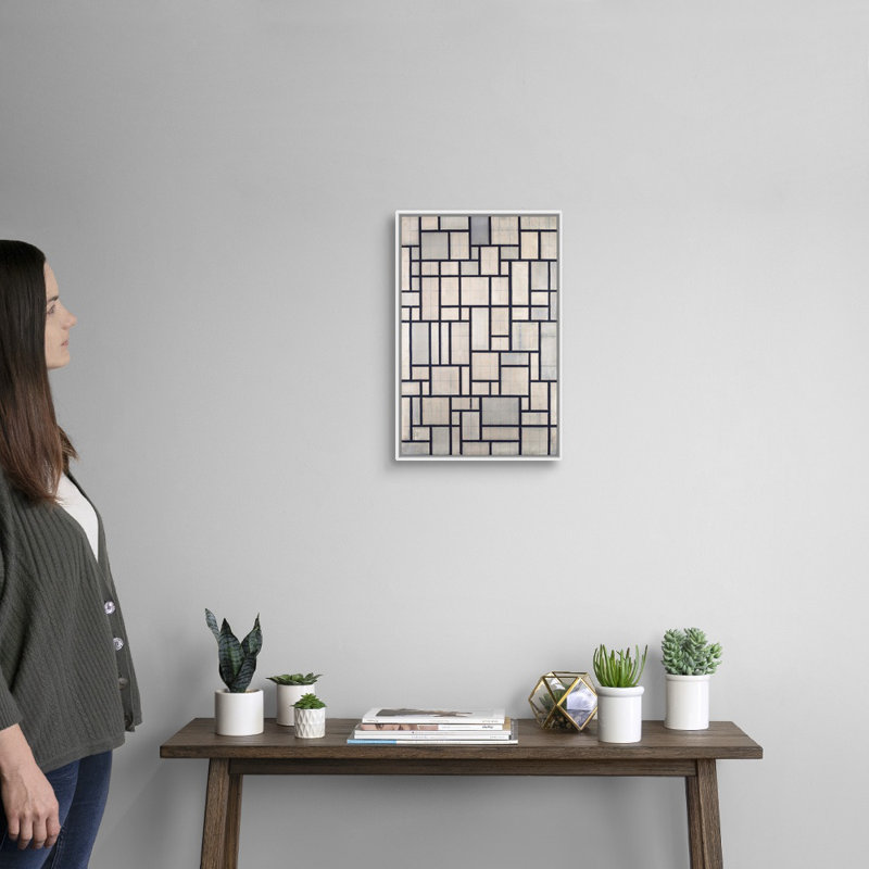 "Composition with Grid 2" par Piet Mondrian - reproduction d'art sur toile, Cadre blanc, H 20 po x l 14 po x P 1,75 po