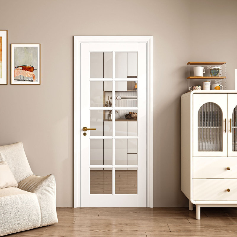 24" x 80" 10-Lite Interior French Door Slab, Clear Glass Solid Core Pantry Door, Primed White Manufactured Wood, Ready to Paint (No Frame/Hardware)
