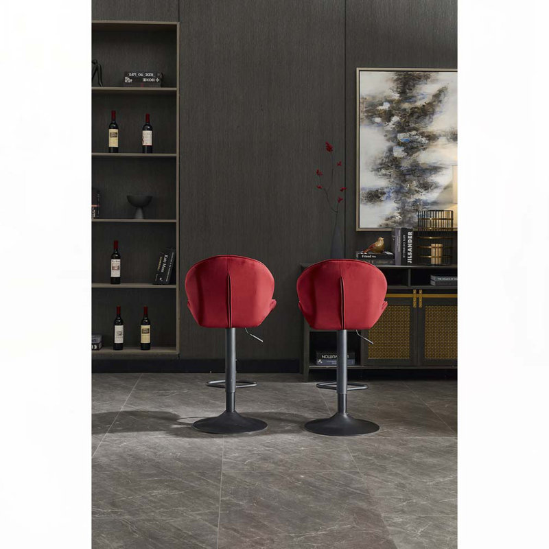 Ensemble de tabourets de bar réglables en tissu avec dossier et repose-pieds, Rouge