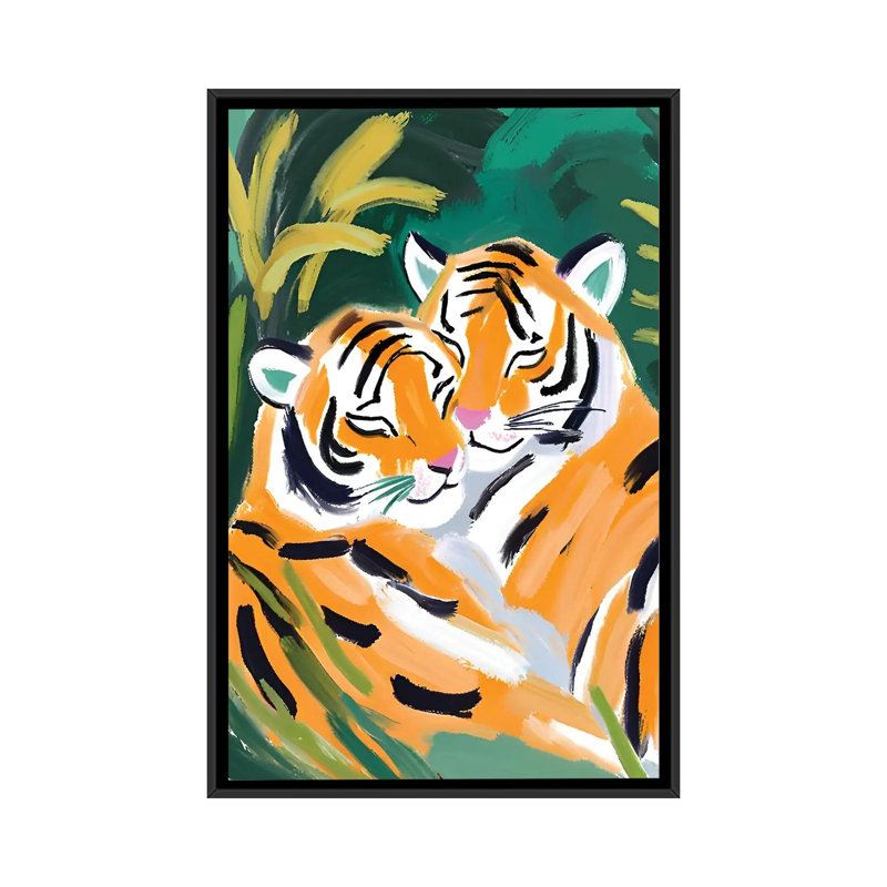 Tigers In Love by Ohkimiko - Gallery-Wrapped Canvas Giclée on Canvas, 101.6 cm H x  66.04 cm W  x  4.445 cm D, Black