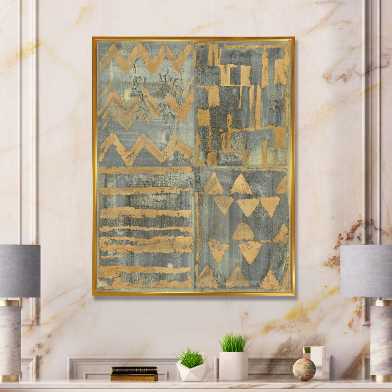 «Geometric Tapisserie III», reproduction sur toile encadrée, H 32 po x l 16 po x P 1 po, Cadre doré