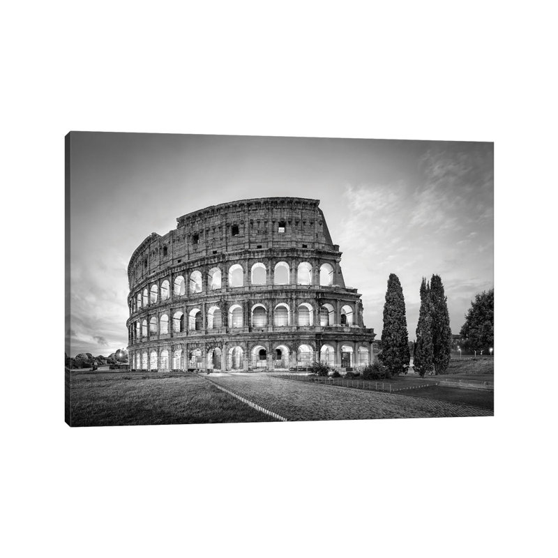 Colosseum In Rome In Black And White by Jan Becke - Wrapped Canvas Print, 20.32 cm H x 30.48 cm W