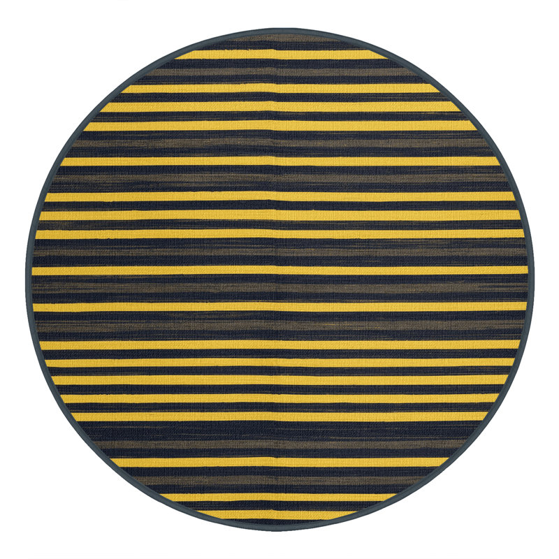 Tapis gris à rayures horizontales lavable à la machine, Rond 5 pi