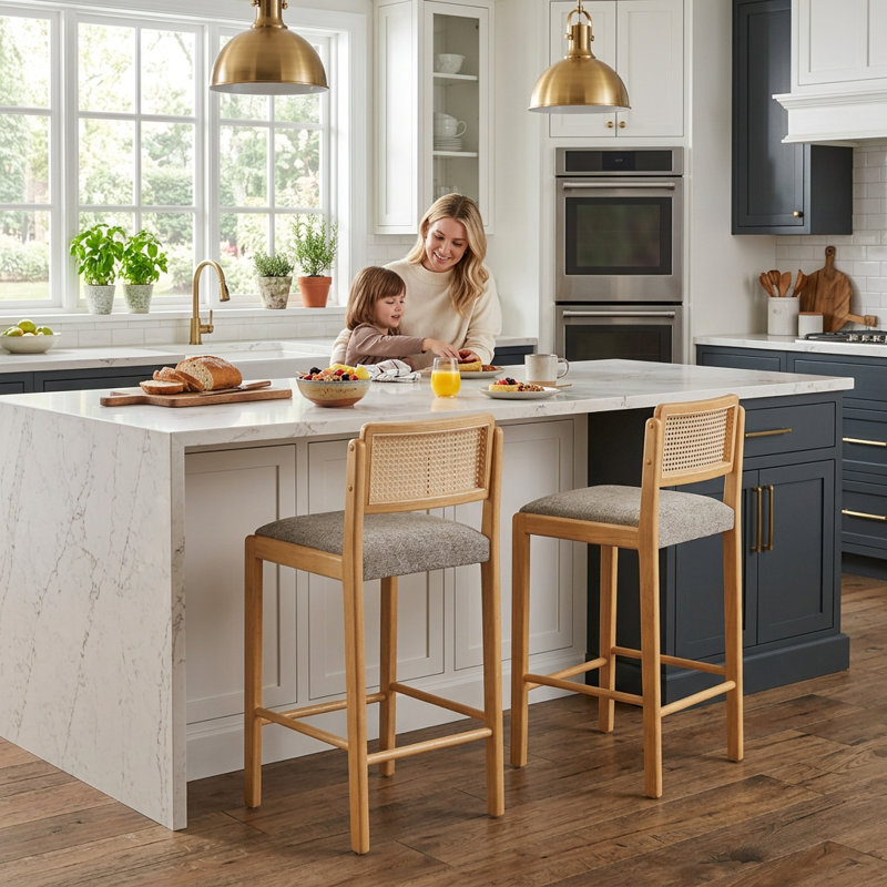 Solid Wood 26.5'' Counter Stool, Oatmeal