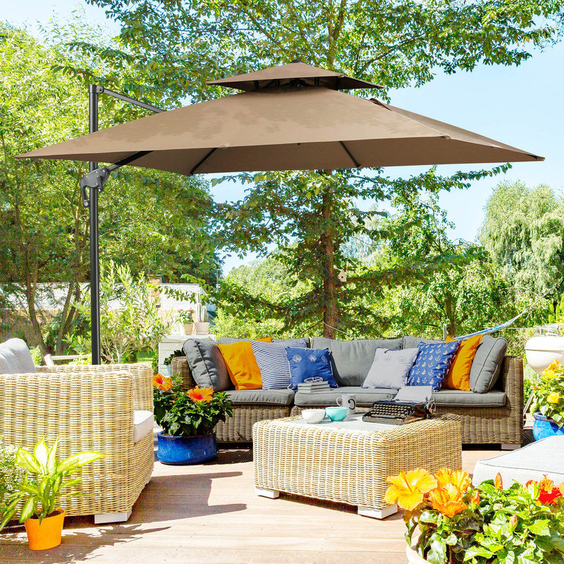 Parasol de patio en porte-à-faux avec rotation à 360 degrés et inclinaison