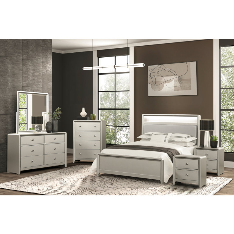 Ensemble de chambre à coucher Zachery, Double, Ensemble de six pièces : lit, deux tables de che