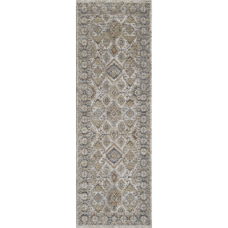 Tapis oriental en polyester tissé à la machine en ivoire / beige, Rectangle 7 pi 10 po x 10 pi 2 po