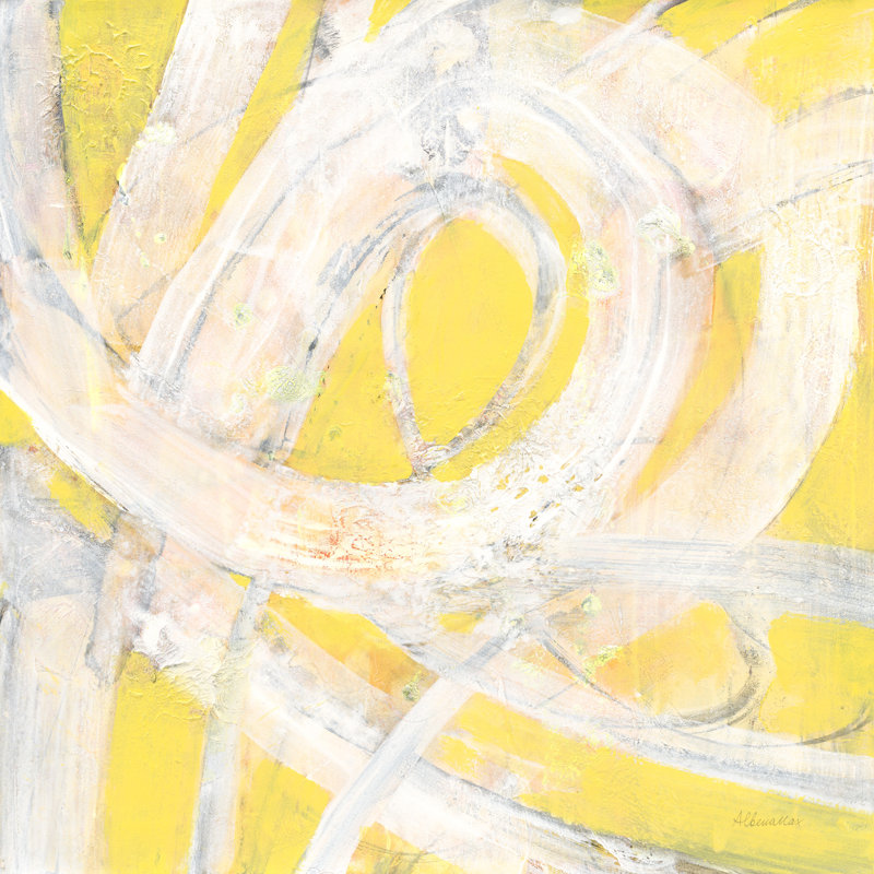 Tourbillon de soleil, tourbillons, lignes blanches, sur fond jaune, abstrait, or, H 16 po x l 24 po x P 1,5 po