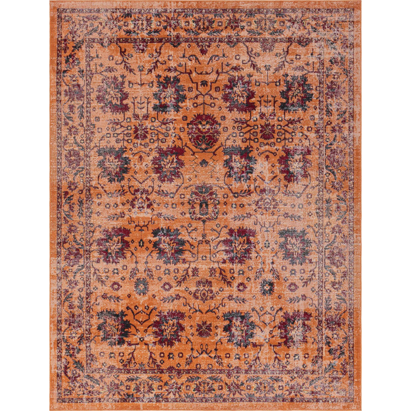  Tapis floral terre cuite, Rectangle 9 pi x 12 pi