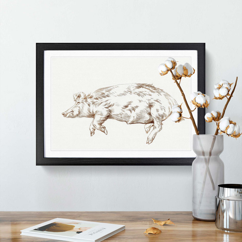 Resting Pig by Jean Bernard - Framed Print, 48cm H x 65cm W x 2cm D, Black Framed