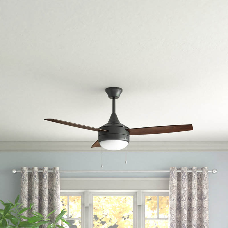 52'' Ceiling Fan with Light Kit, Brushed Polished Nickel with Dark Oak Blades