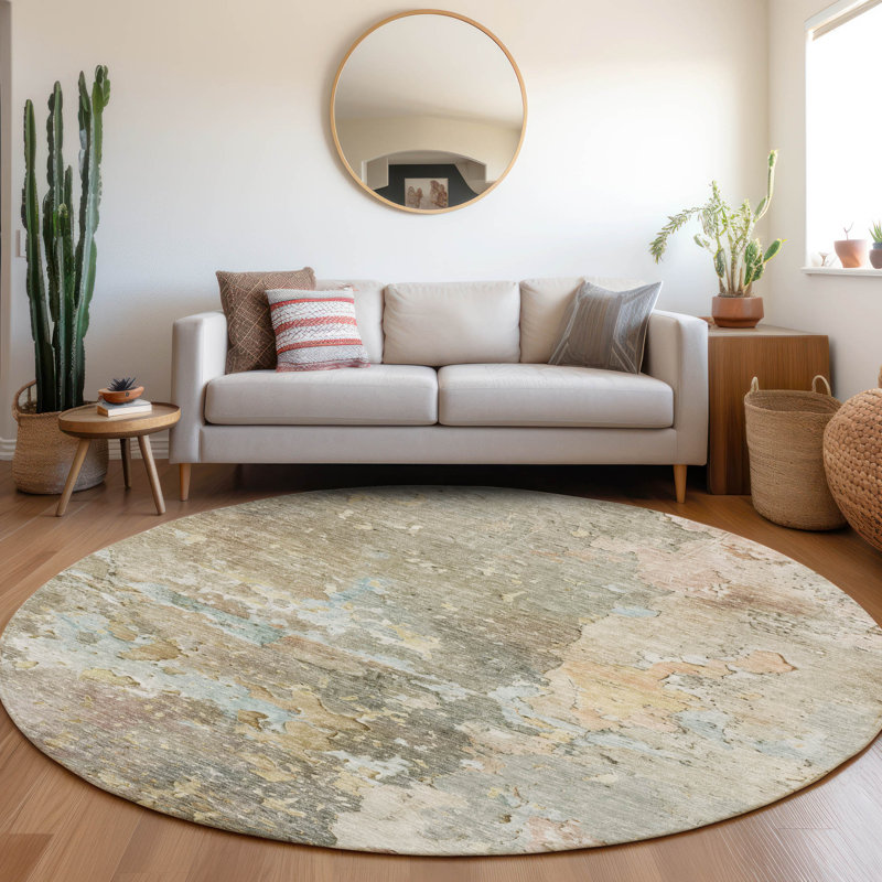 Tapis brun intérieur / extérieur lavable à la machine Claudian ACN1234, Rond 8 pi