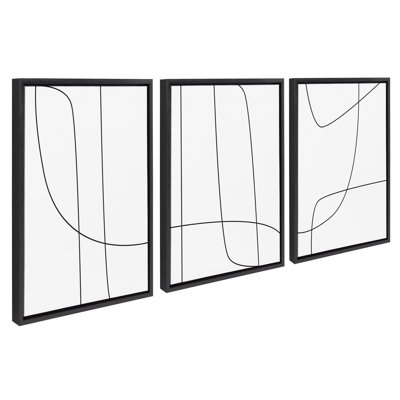 "Modern Line" abstrait 1, 2 et 3 noir et blanc par The Creative Bunch Studio, ensemble d'art mural sur toile encadrée