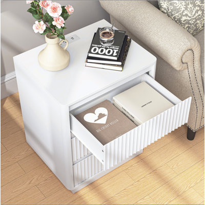 (Ensemble de 2) table de bout avec station de charge USB C rapide, table d'appoint avec tiroir 3Drawers, grande armoire de rangement moderne en bois pour le salon, la chambre à coucher, le bureau
