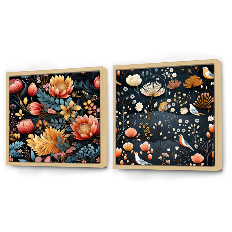 Iban - Ensemble de 2 collages carrés botaniques abstraits, Cadre flottant brun, H 36 po x l 73 po