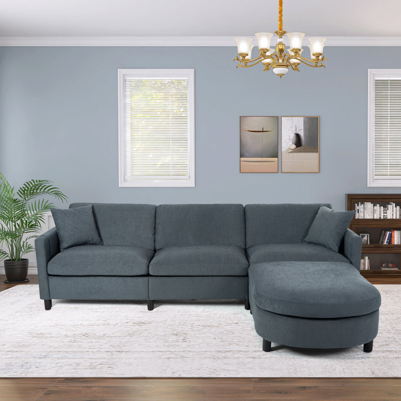 Dayman Upholstered L-Shaped Sectional Reversible, Dark Gray Polyester