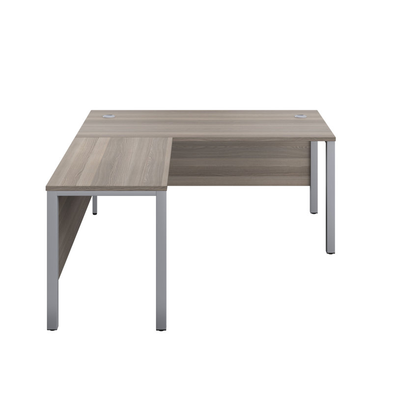 Buariki L-Shaped Metal Base Executive Desk, Left Hand Return, 73cm H x 180cm W x 180cm D, Grey Oak/Silver