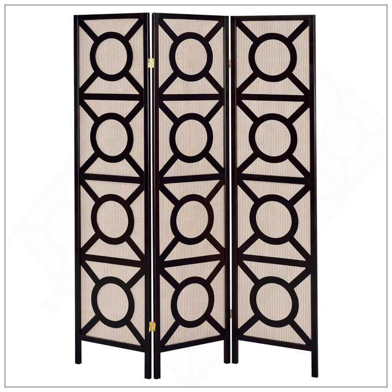Tan And Cappuccino Circle Pattern 3-Panel Folding Screen, Perfect For Transitional Spaces And Exotic Charm