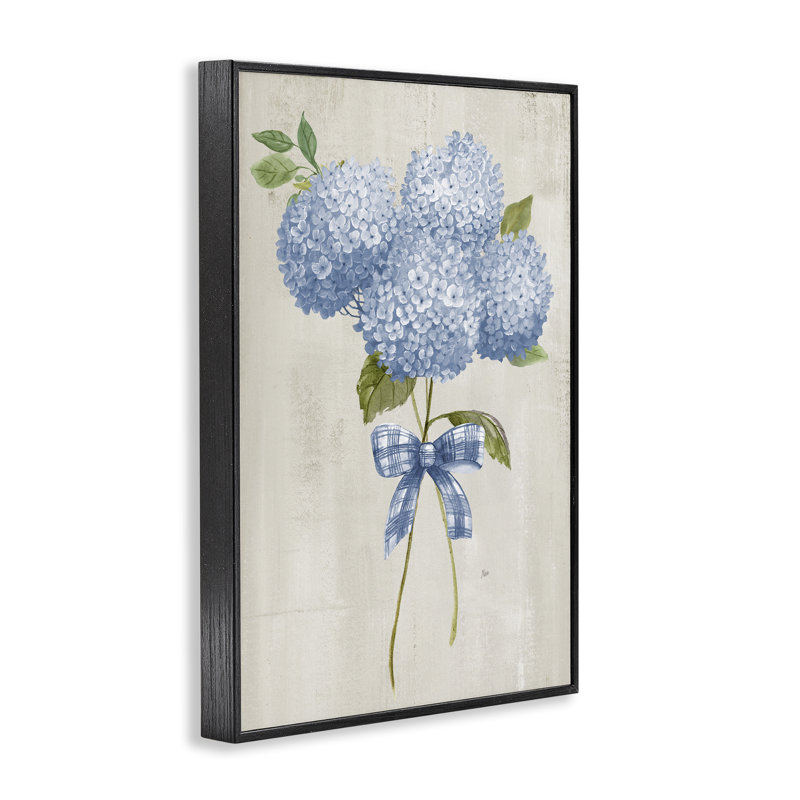 Hydrangée attachée avec un arc, estampe numérique, design par Nan, H 18 po x l 12 po, Giclée encadrée noir minuit
