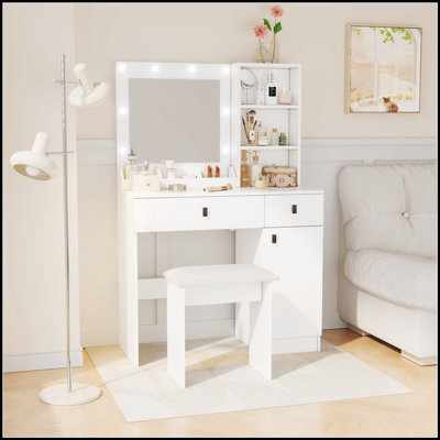 Elegant Vanity Desk With Adjustable LED Lights, Rotating Mirror, And Ample Storage For Modern Bedrooms