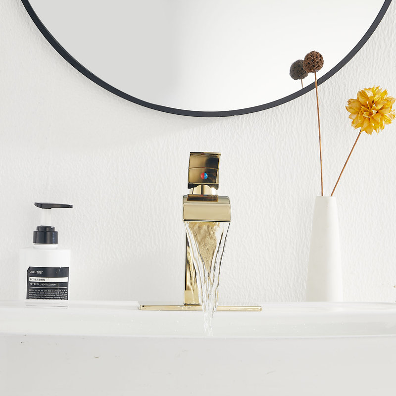Single-Hole Single-handle Bathroom Faucet with Drain Assembly, Polished Gold