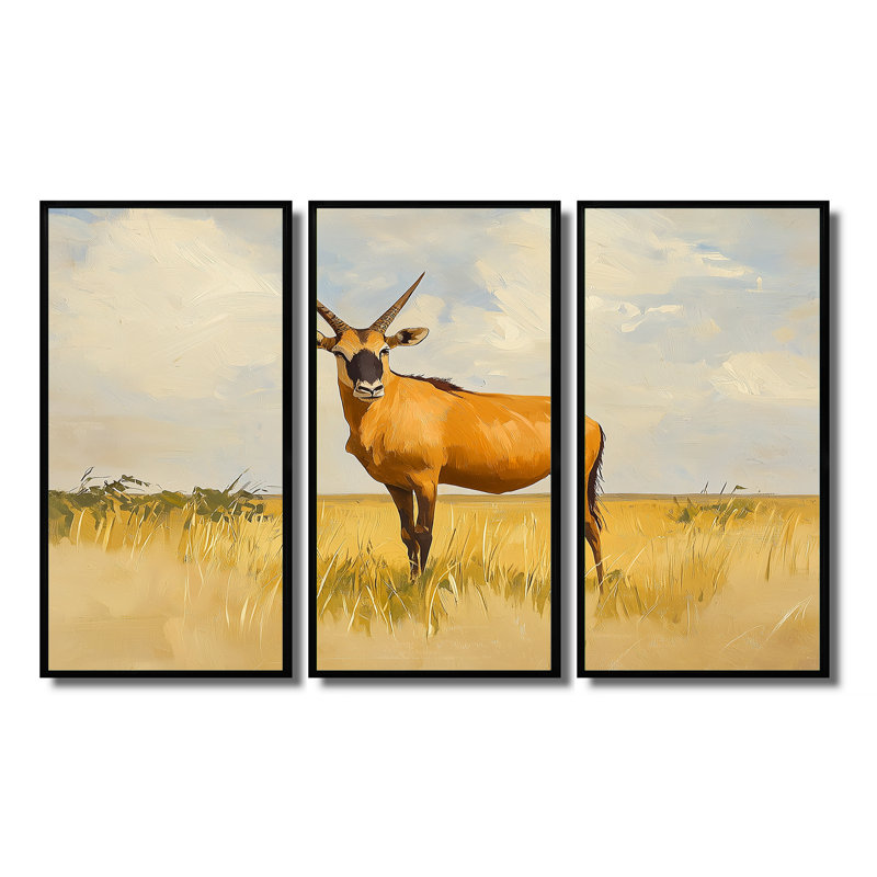«Hartebeest Hunt In Tanzanie II - Antelope», ensemble d'art mural, H 28 po x l 36 po, Reproduction avec cadre flottant, Noir