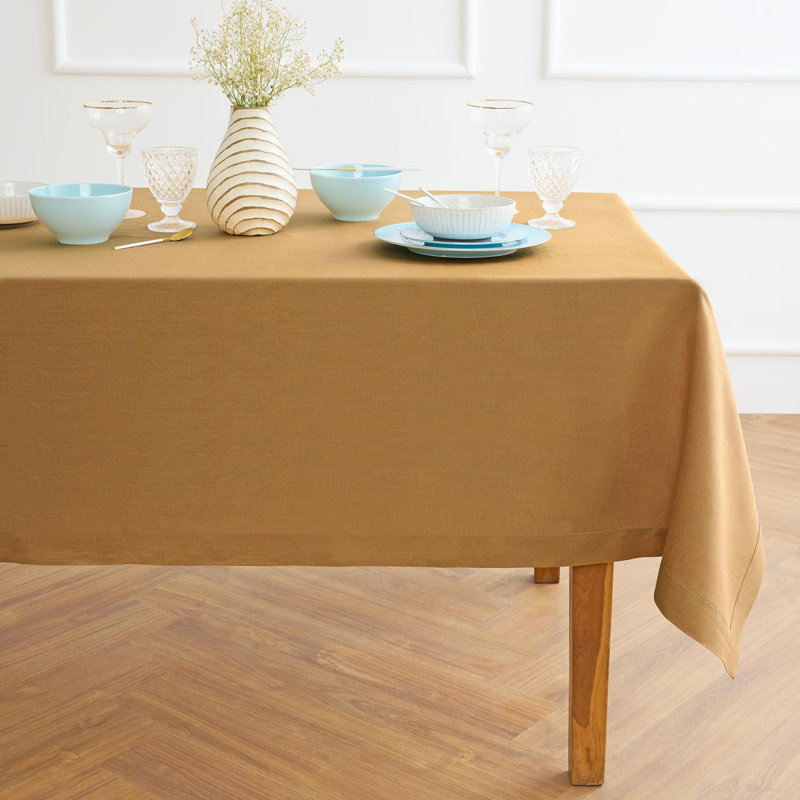 100% Pure Linen Tablecloth - Fete, 90" L x 60" W, Caramel