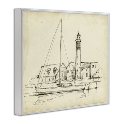 Giclée encadrée de phare et de bateau, conception par Ethan Harper