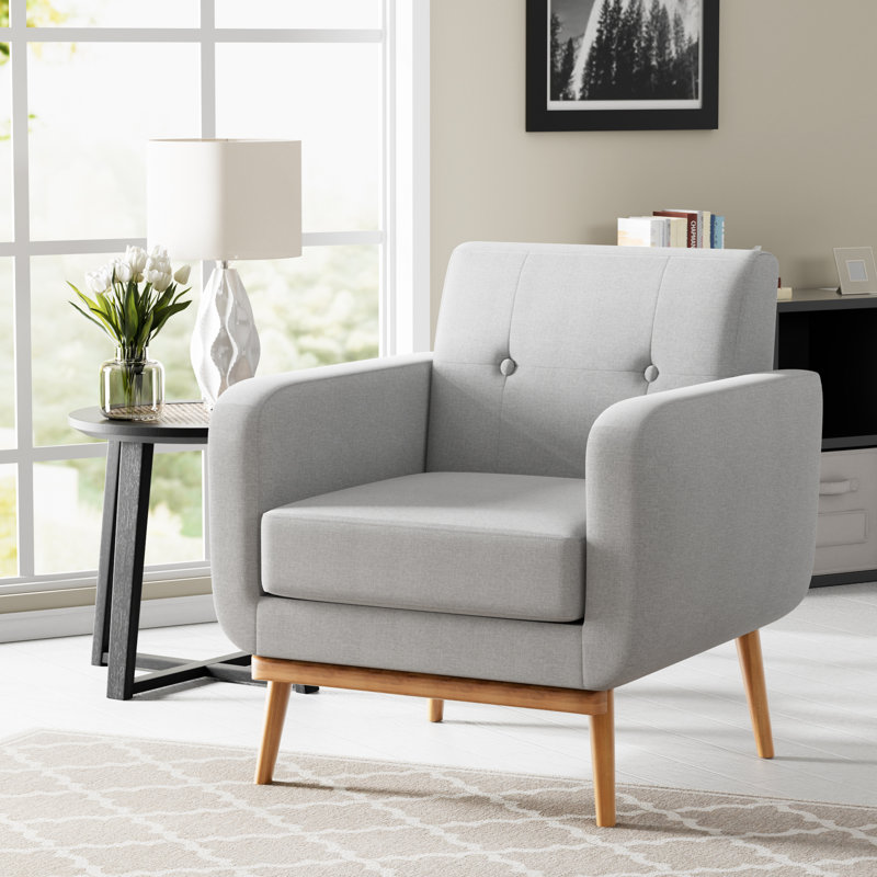 Fauteuils en bois massif Donka, Polyester gris clair