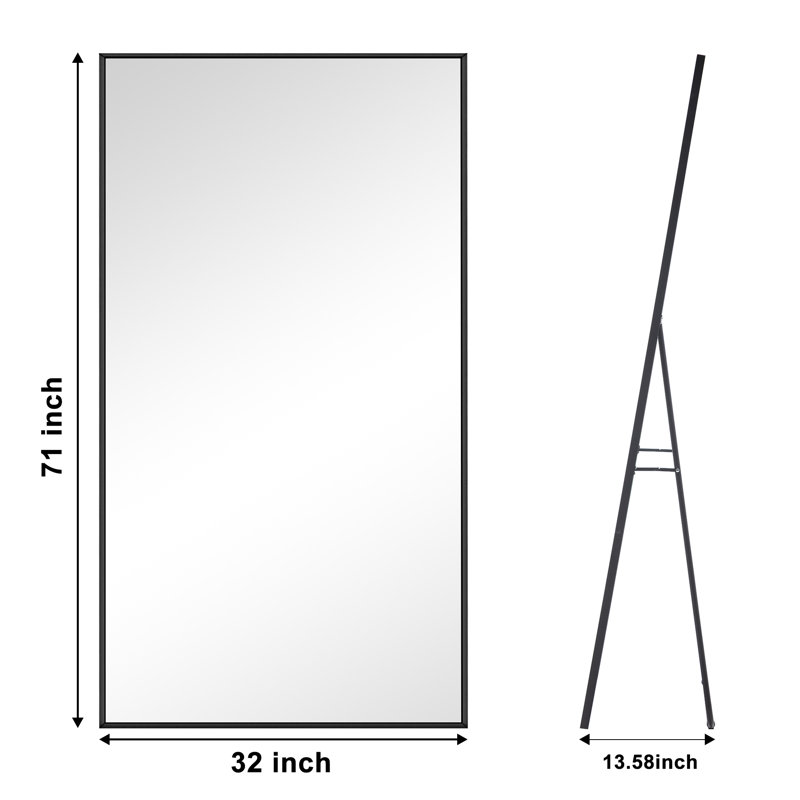 Vertell Oversize Rectangle Full Length Mirror Metal Mirror for GYM/ Bedroom with Stand, Matte Black, 71" x 32"