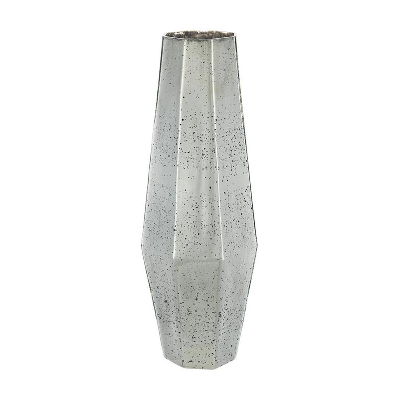 20" Antiqued Silver Glass Cylinder Table Vase