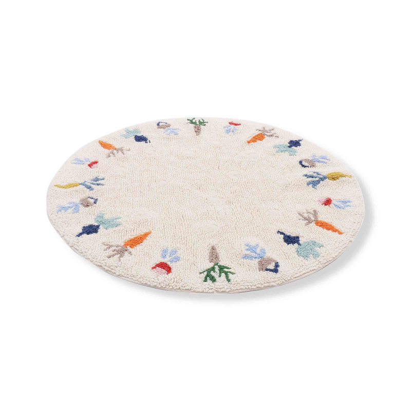 Wool Area Rug in Beige/Orange/Blue, Round 8'
