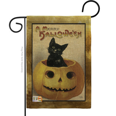 Drapeau de jardin double face vertical 18,5 po x po breeze décoration g162065-db merry halloween en toile jute