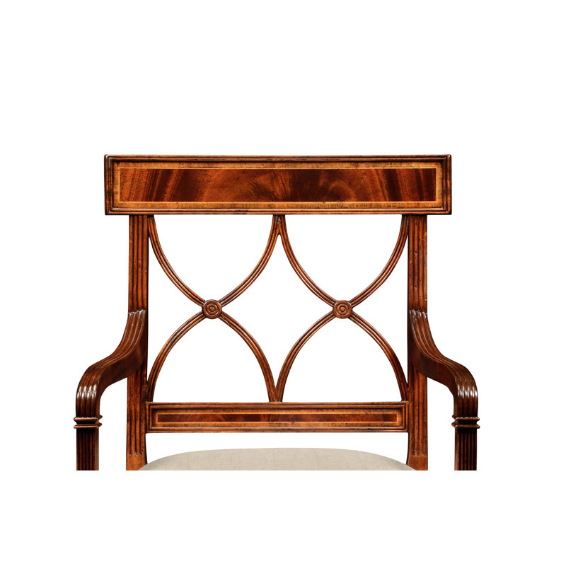 Upholstered Arm Chair, Tan, Medium Antique Mahogany