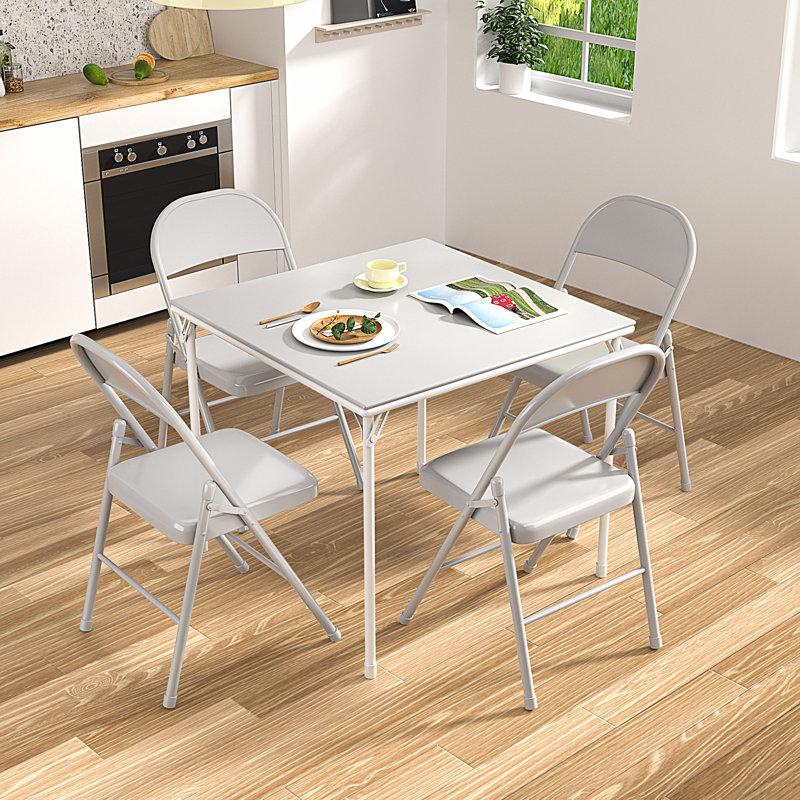 Table pliante portative en plastique 33,8 po avec 4 chaises, gris