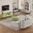 Round Coffee Table with Storage, 31.5" Mid Century Modern Fluted Coffee Table with 360° Curved Sliding Door-1472081141