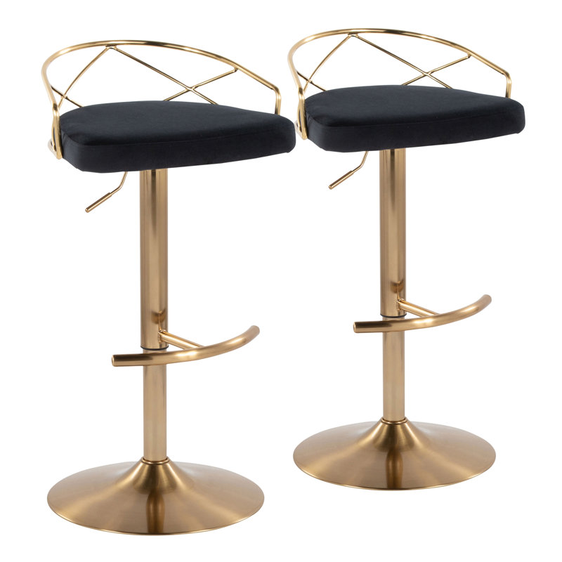 Tabouret de bar réglable avec pivot, Doré, Noir / tissu