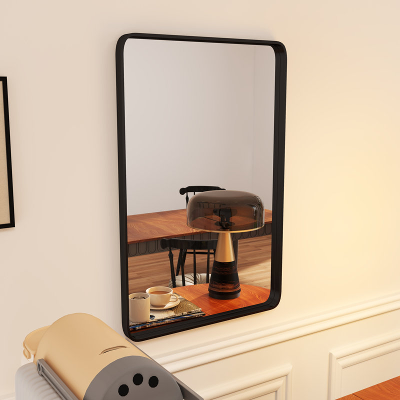 Black Metal Tempered Mirror With Deep Frame, Rectangle, 30" x 20"
